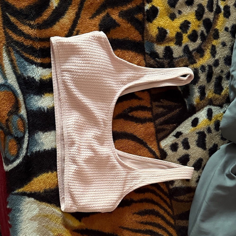 Pink Textured Women's Bikini Top - with removable padding
